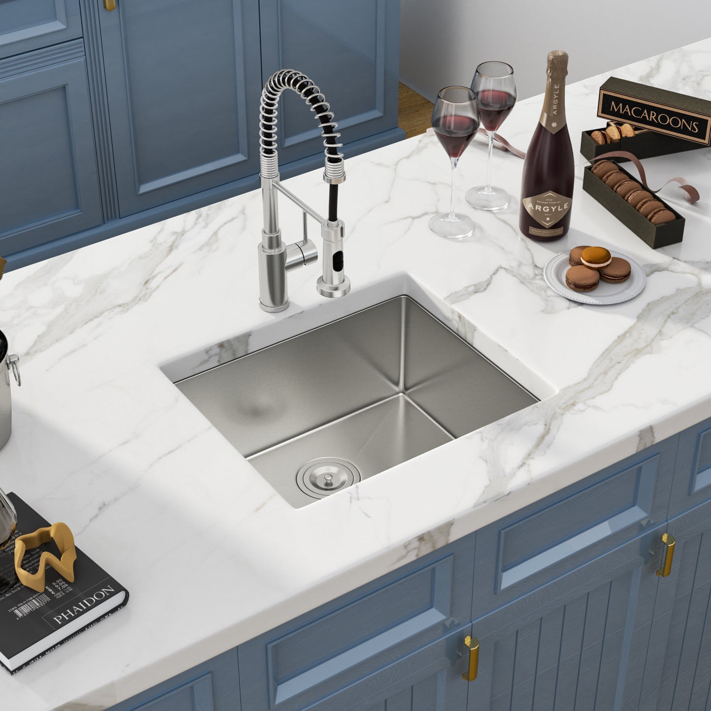 Kichae 21" W x 18" D Undermount Bar Sink 16 Gauge T304 Stainless Steel Deep Single Bowl Utility Sink with Bottom Grid