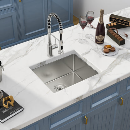 Kichae 21" W x 18" D Undermount Bar Sink 16 Gauge T304 Stainless Steel Deep Single Bowl Utility Sink with Bottom Grid