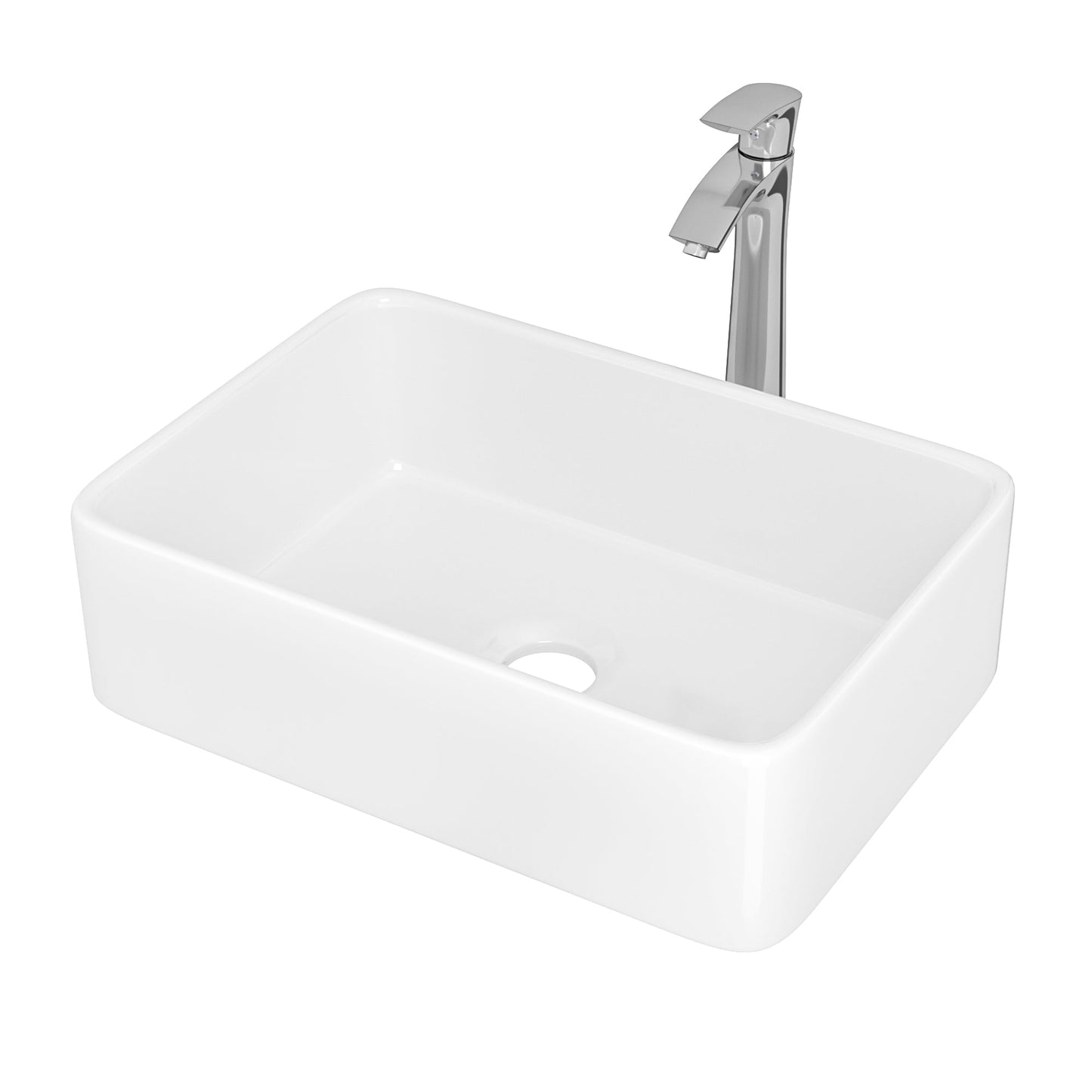 19in W X 14-1/2in D Bathroom Vessel Sink with Sink Faucet Above Counter White Ceramic Modern Classic  from Kichae