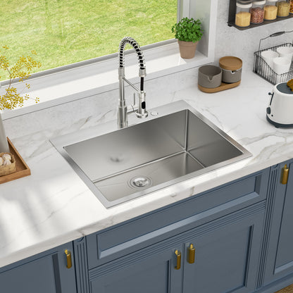 Kichae 28 Inch Drop In Kitchen Sink 28×22 Inch 16 Gauge T304 Stainless Steel Single Bowl Topmount Sink with Complete Accessories