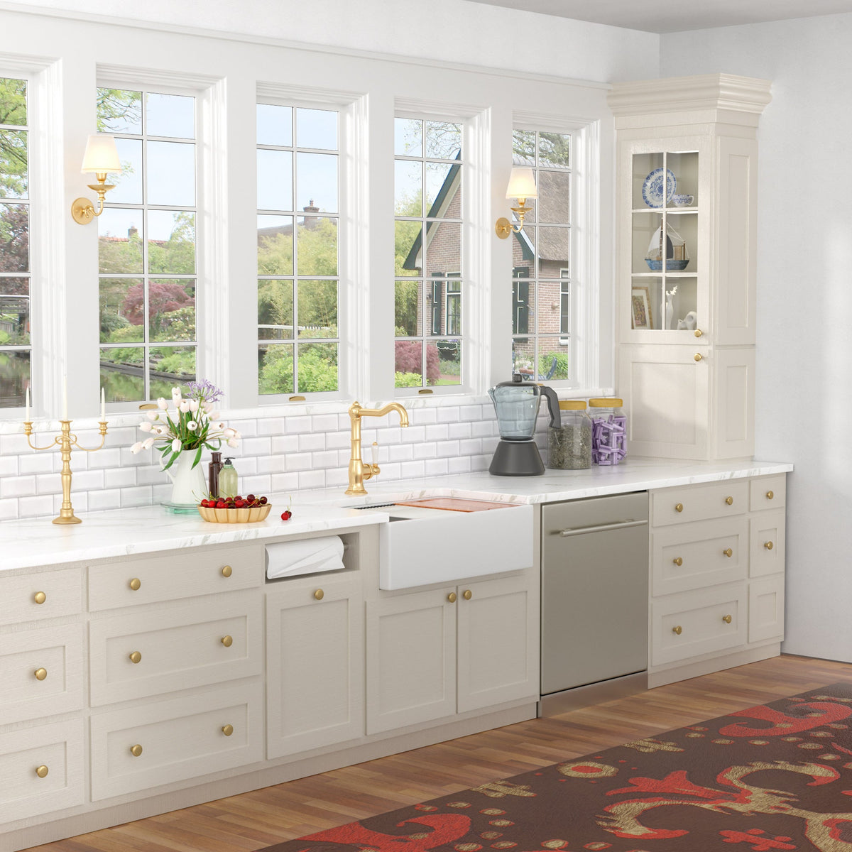 Kichae 33 Inch White Fireclay Farmhouse Workstation Sink Double Bowl Apron Front Kitchen Sink with Full Accessories Kichae USA