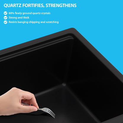 Kichae 33 Inch Black Quartz Kitchen Sink 33x19 Single Bowl Composite Granite Sink with Accessories