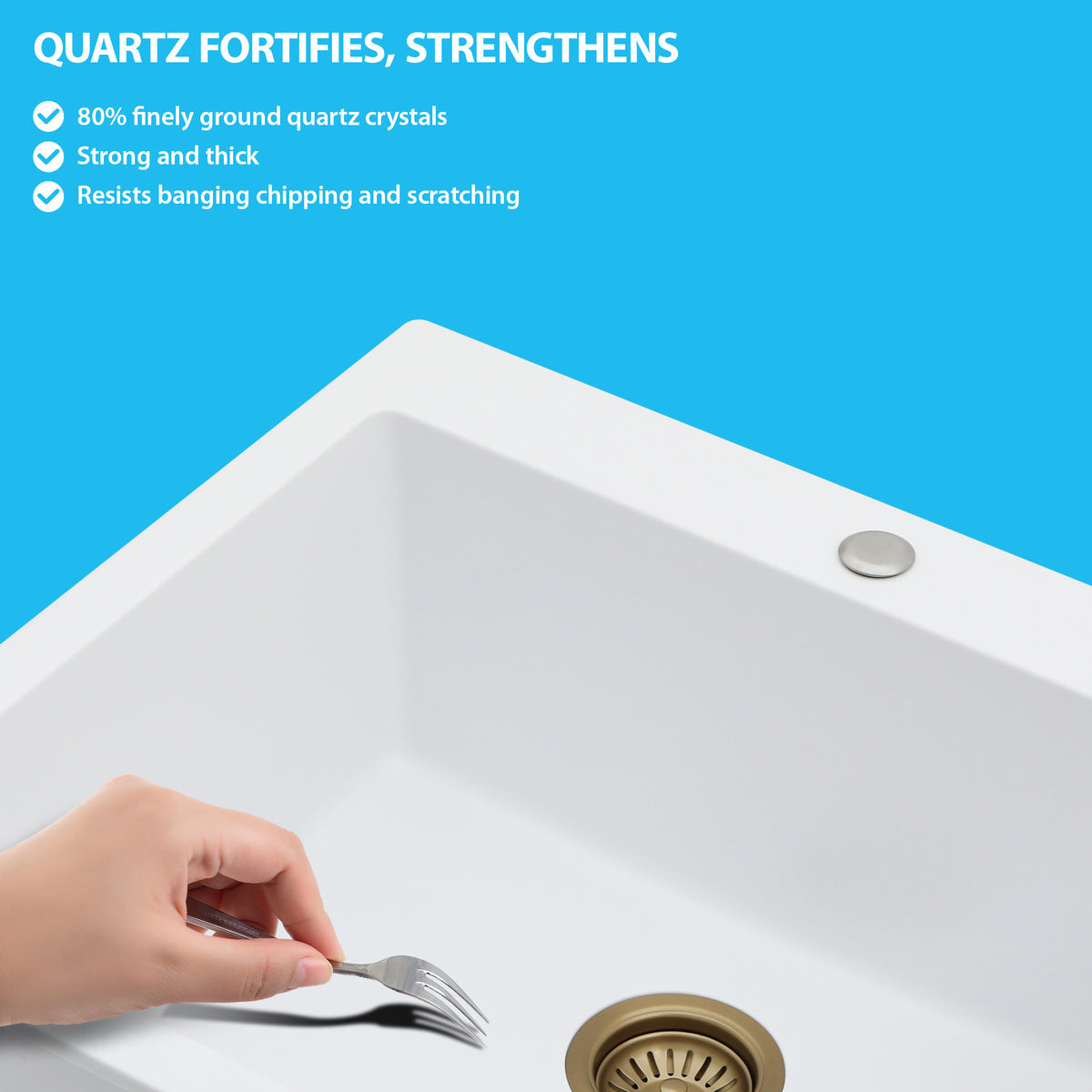 Kichae 33" x 22" White Quartz Drop-In Kitchen Sink, Single Bowl Quartz Kitchen Sink with Accessories