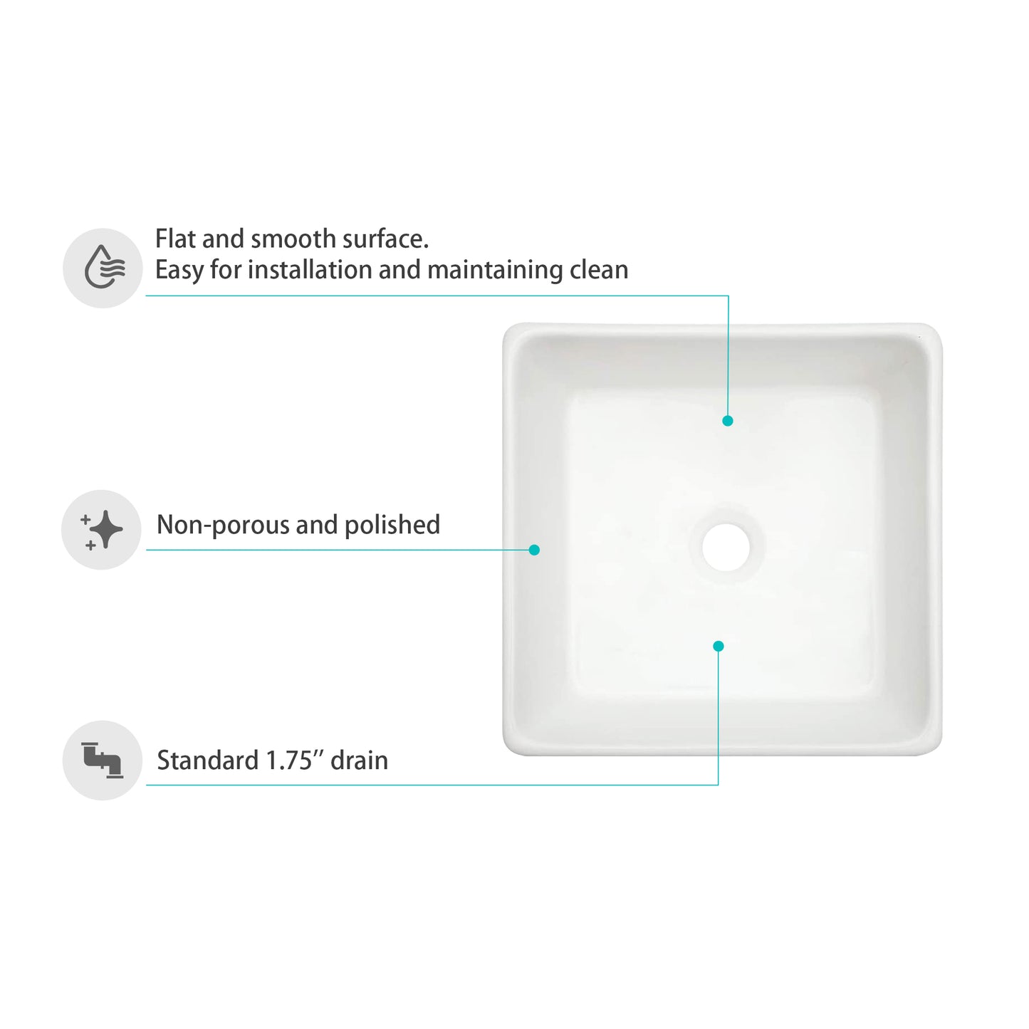 Kichae 15in x 15in x 5.5in Modern Square Above Counter White Ceramic Bathroom Vessel Vanity Sink Art Basin