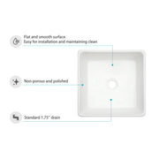 Kichae 15 x 15 Inch Vessel Sink Modern Square Above Counter White Ceramic Bathroom Vessel Vanity Sink Art Basin Kichae USA