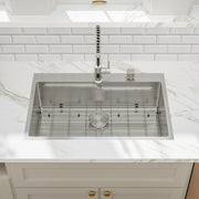 Kichae 33x22 Drop?In Workstation Kitchen Sink T304 16?Gauge Stainless Steel Single Bowl Z?Shape Topmount Sink with Accessories Kichae USA