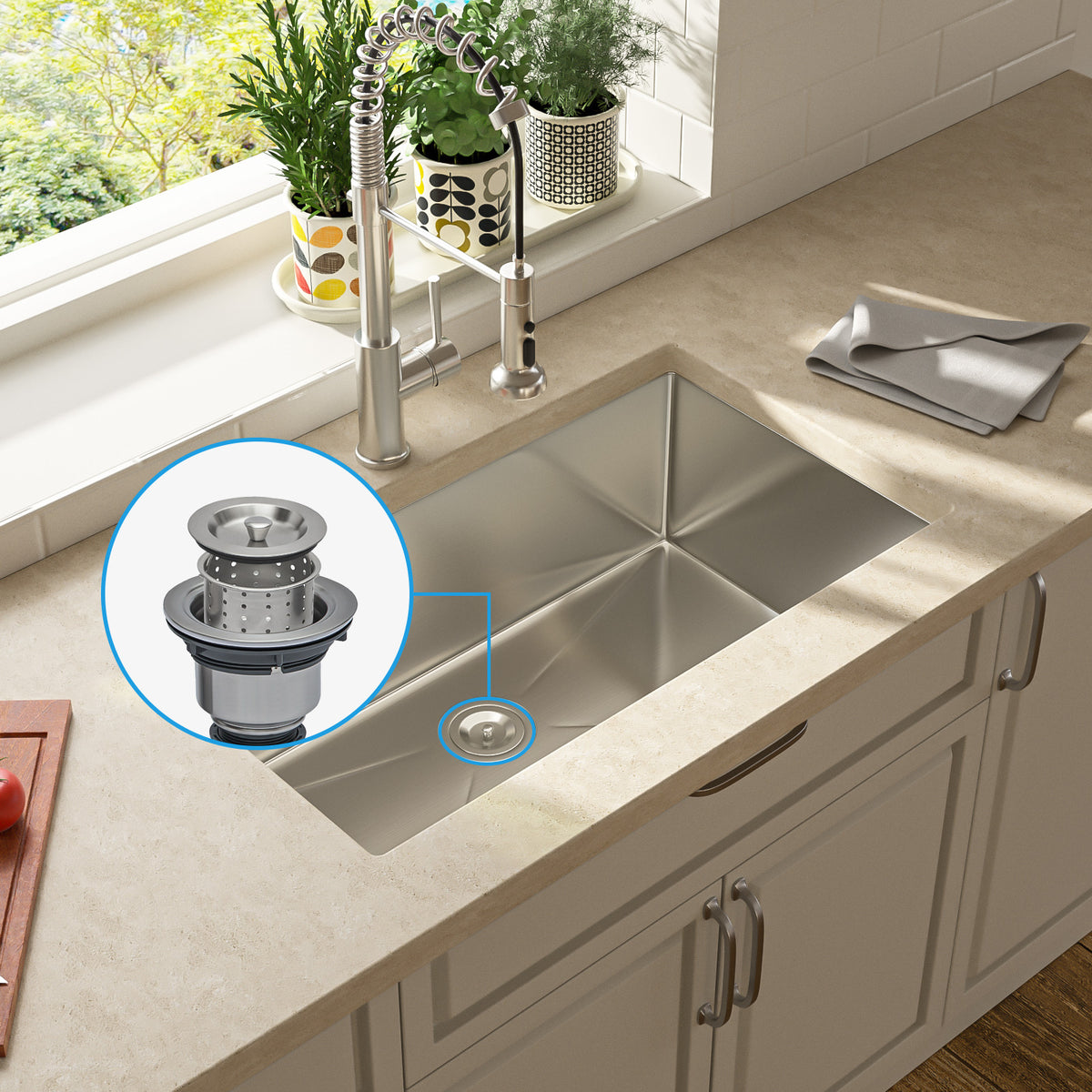 Kichae Kitchen Sink Stainless Steel Drain Strainer Assembly