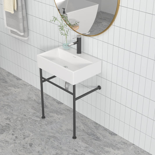 24in W X 17in D Freestanding Console Bathroom Sink Ceramice with Metal Legs