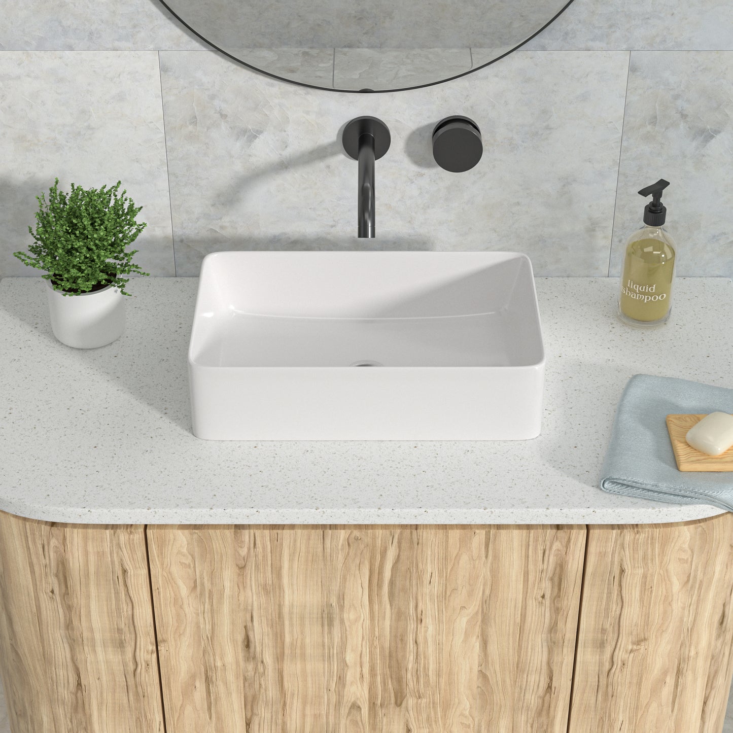 21in W x 14in D Bathroom Vessel Sink Rectangular White Ceramic Above Counter