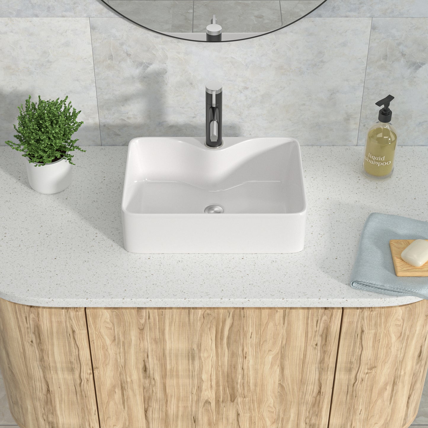 16in W X 12in D Bathroom Vessel Sink Washroom Sink Design with Faucet Hole White Ceramic