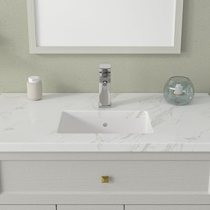 Kichae 18x12.5 Inch Bathroom Vanity Sink Undermount Rectangle White Porcelain Ceramic Bathroom Under Counter Lavatory Vanity Sink Basin with Overflow