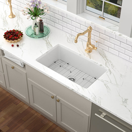 Kichae Single Bowl Kitchen Sink 32 Inch White Undermount Sink