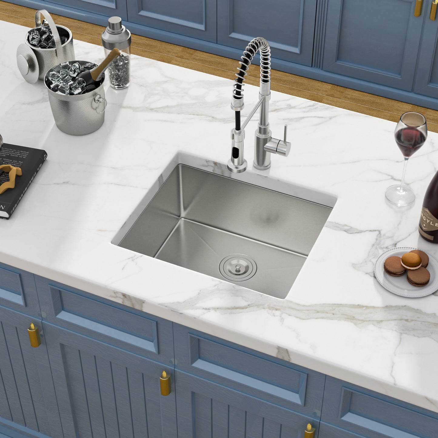 Kichae 21" W x 18" D Undermount Bar Sink 16 Gauge T304 Stainless Steel Deep Single Bowl Utility Sink with Bottom Grid