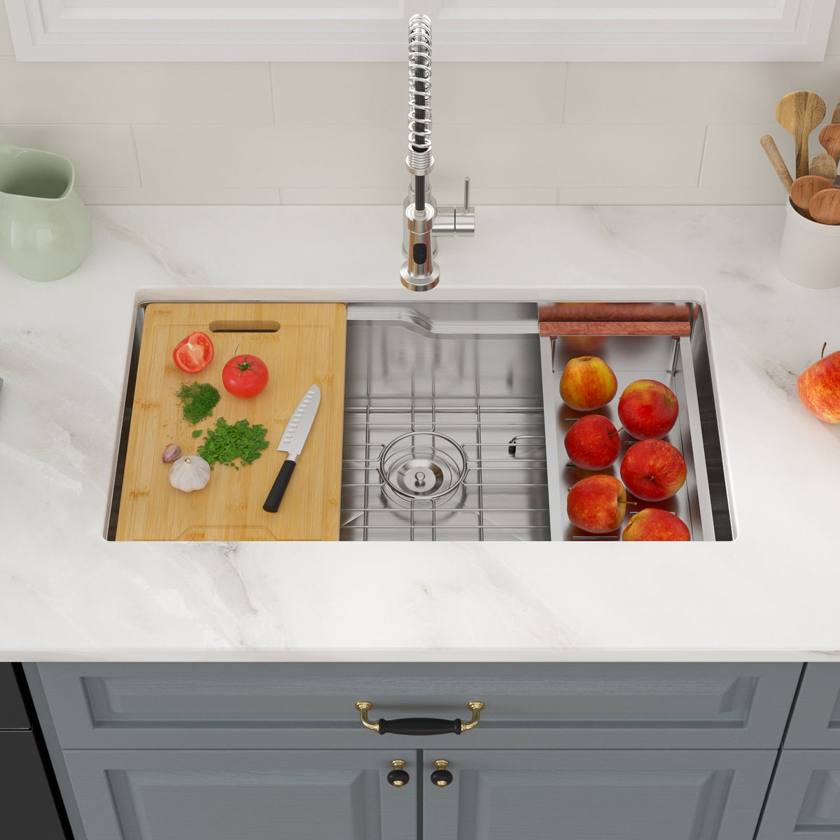 Kichae 33 Inch Undermount Kitchen Sink Workstation Single Bowl 16 Gauge T304 Stainless Steel Sink with Z Shape Single Tier Track Kichae USA
