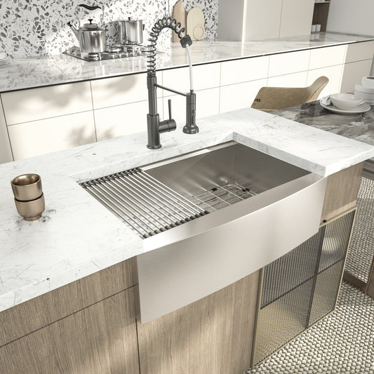 Kichae Apron Front Farmhouse Sink, Single Bowl 16G Stainless Steel Workstation Kitchen Sink