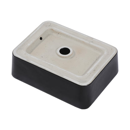 Modern Rectangular Above Counter  Black Vessel Sink - Kichae 16 x 12 Ceramic Porcelain Art Basin