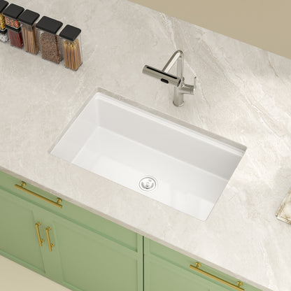 Kichae 33" x 19" White Fireclay Undermount Workstation Kitchen Sink Single Bowl Sink with Full Accessories