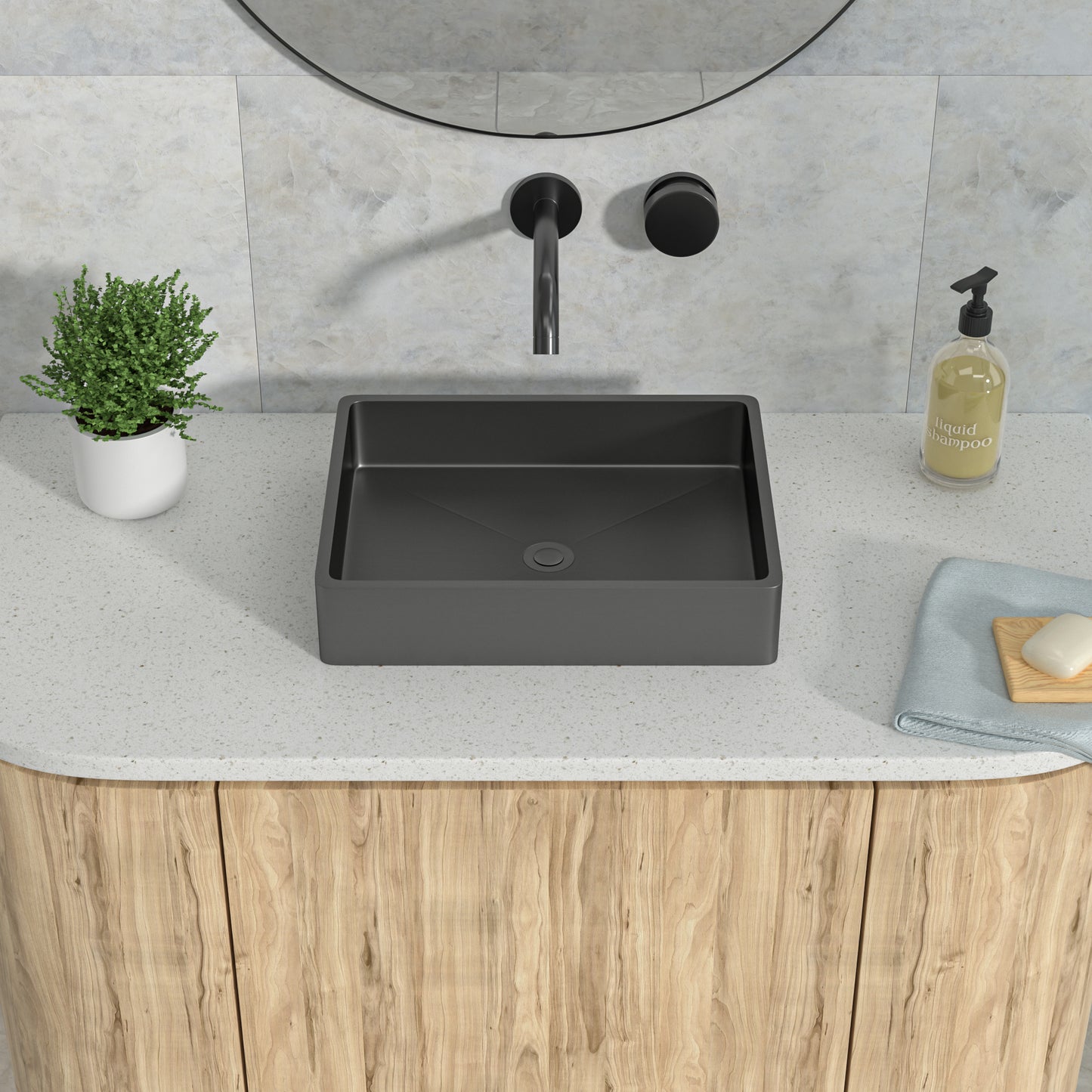 19in L X 15in W Stainless Steel Rectangular Bathroom Sink Above Couter Art Basin with Pop Up Drain-Gunmetal Black