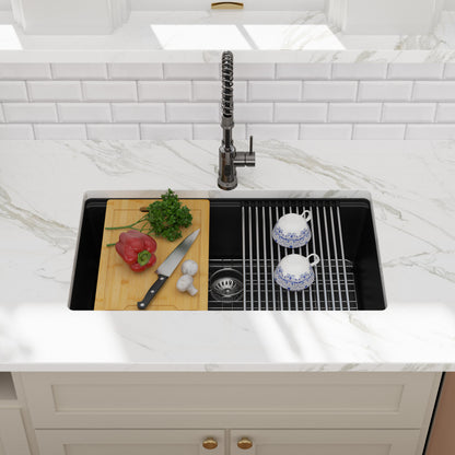 Kichae 33 Inch Black Quartz Kitchen Sink 33x19 Single Bowl Composite Granite Sink with Accessories