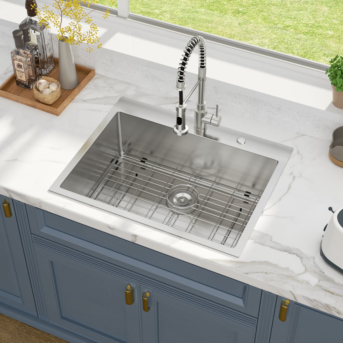 Kichae 28 Inch Drop In Kitchen Sink 28×22 Inch 16 Gauge T304 Stainless Steel Single Bowl Topmount Sink with Complete Accessories
