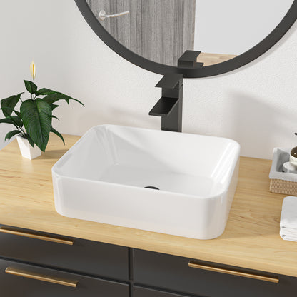 Kichae 19x15 Inch White Ceramic Rectangular Vessel Bathroom Sink Above Counter Vanity Basin