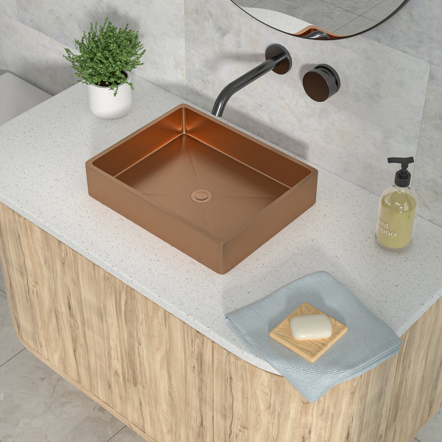 19in L X 15in W Stainless Steel Rectangular Bathroom Sink Above Couter Art Basin with Pop Up Drain-Rose Gold