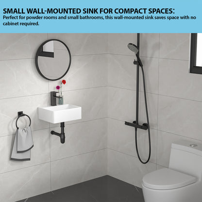 Kichae 13 x 11 Inch Wall Mount White Ceramic Vessel Sink Bathroom Sink with Faucet Hole