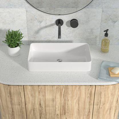 Vessel Sink Rectangle - Kichae 24 Inch Bathroom Sink Modern Large Rectangular Above Counter White Porcelain Ceramic Bathroom Vessel Vanity Sink Art Basin