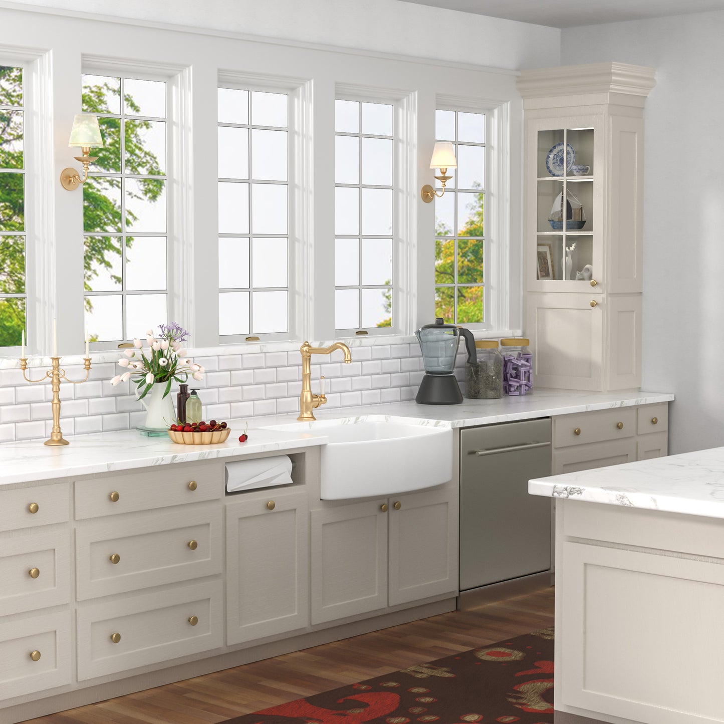 Kichae 33" x 19" White Fireclay Farmhouse Kitchen Sink Apron Front Single Bowl Sink