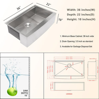 36in L x 22in W Farmhouse Kitchen Sink Workstation Sink Stainless Steel Single Bowl Kitchen Sink  from Kichae