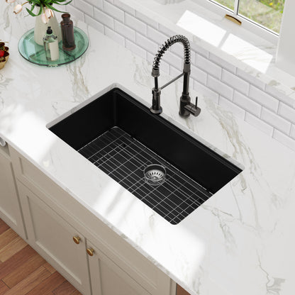 Kichae 33 Inch Black Quartz Kitchen Sink 33x19 Single Bowl Composite Granite Sink with Accessories