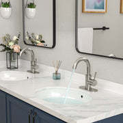 Kichae Two Handle Brushed Nickel Bathroom Lavatory Faucet Complete Set with Pop Up Drain & Supply Hoses Kichae USA