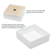Kichae 15 x 15 Inch Vessel Sink Modern Square Above Counter White Ceramic Bathroom Vessel Vanity Sink Art Basin Kichae USA