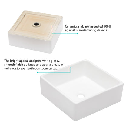 Kichae 15in x 15in x 5.5in Modern Square Above Counter White Ceramic Bathroom Vessel Vanity Sink Art Basin