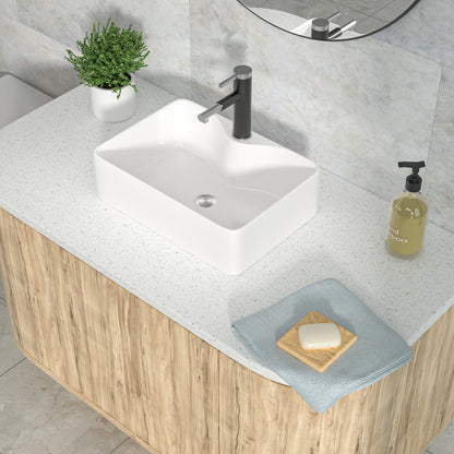 16in W X 12in D Bathroom Vessel Sink Washroom Sink Design with Faucet Hole White Ceramic