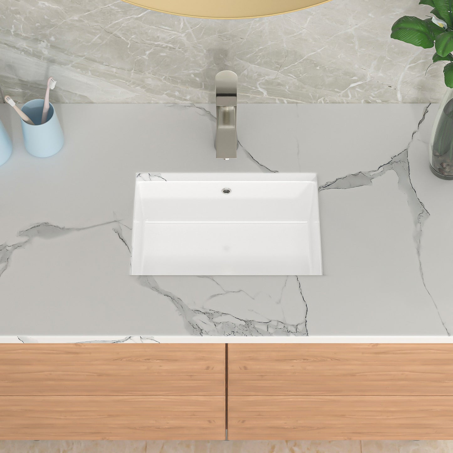 Kichae Rectangle Bathroom Sink Undermount Ceramic Lavatory Vanity Sink