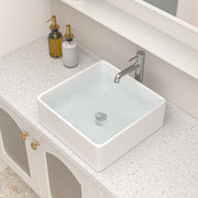 Kichae 15 x 15 Inch Vessel Sink Modern Square Above Counter White Ceramic Bathroom Vessel Vanity Sink Art Basin Kichae USA