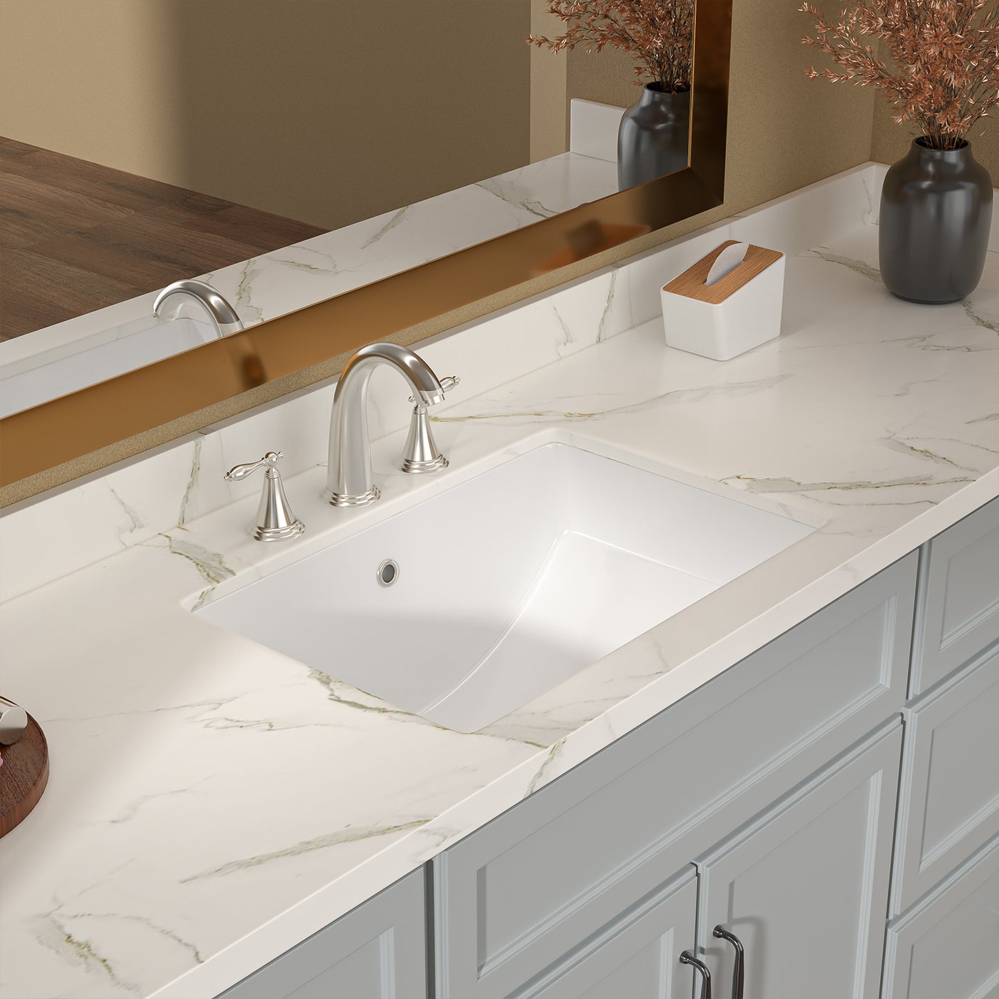 Kichae 21-Inch White Rectangular Undermount Bathroom Sink with Overflow