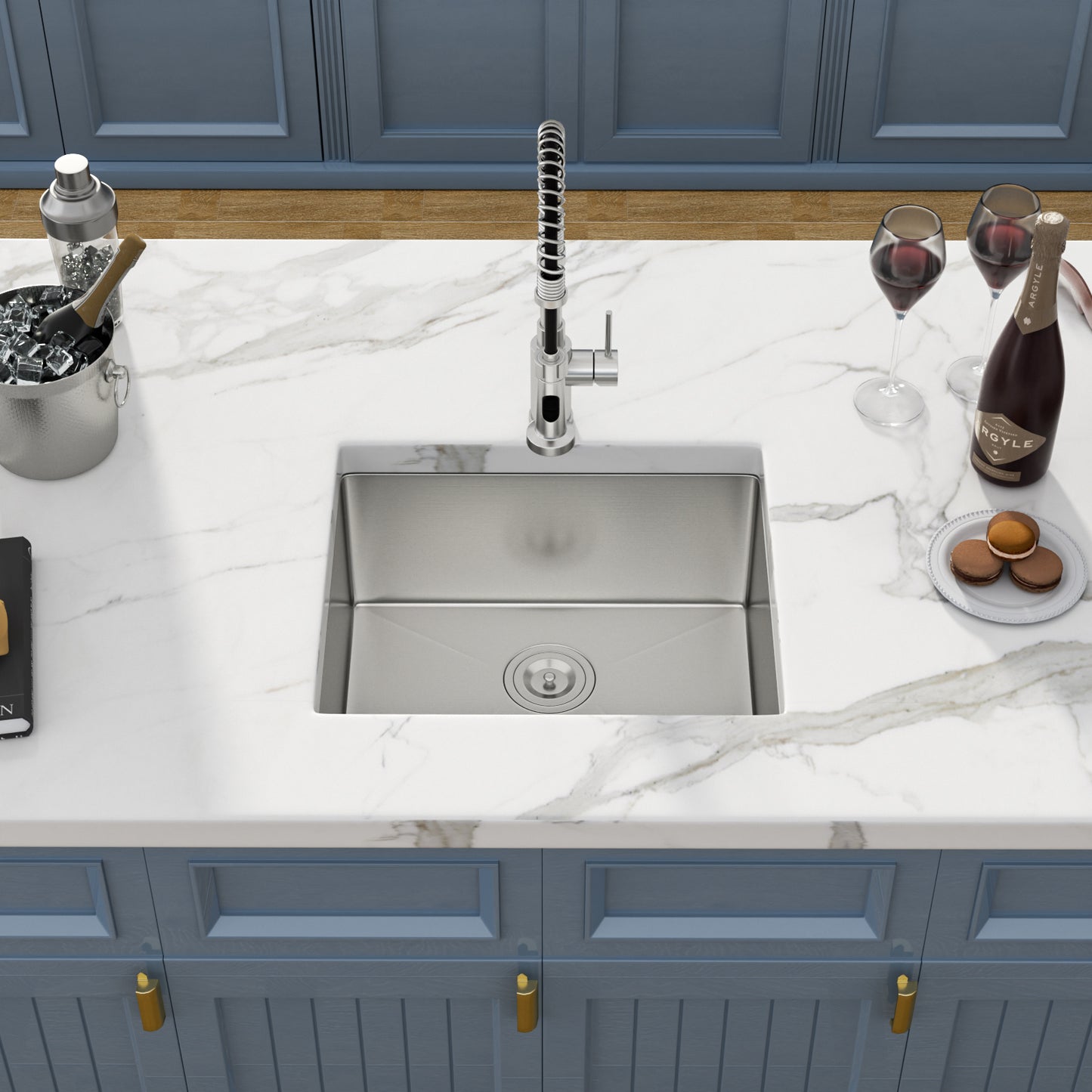 Kichae 21" W x 18" D Undermount Bar Sink 16 Gauge T304 Stainless Steel Deep Single Bowl Utility Sink with Bottom Grid