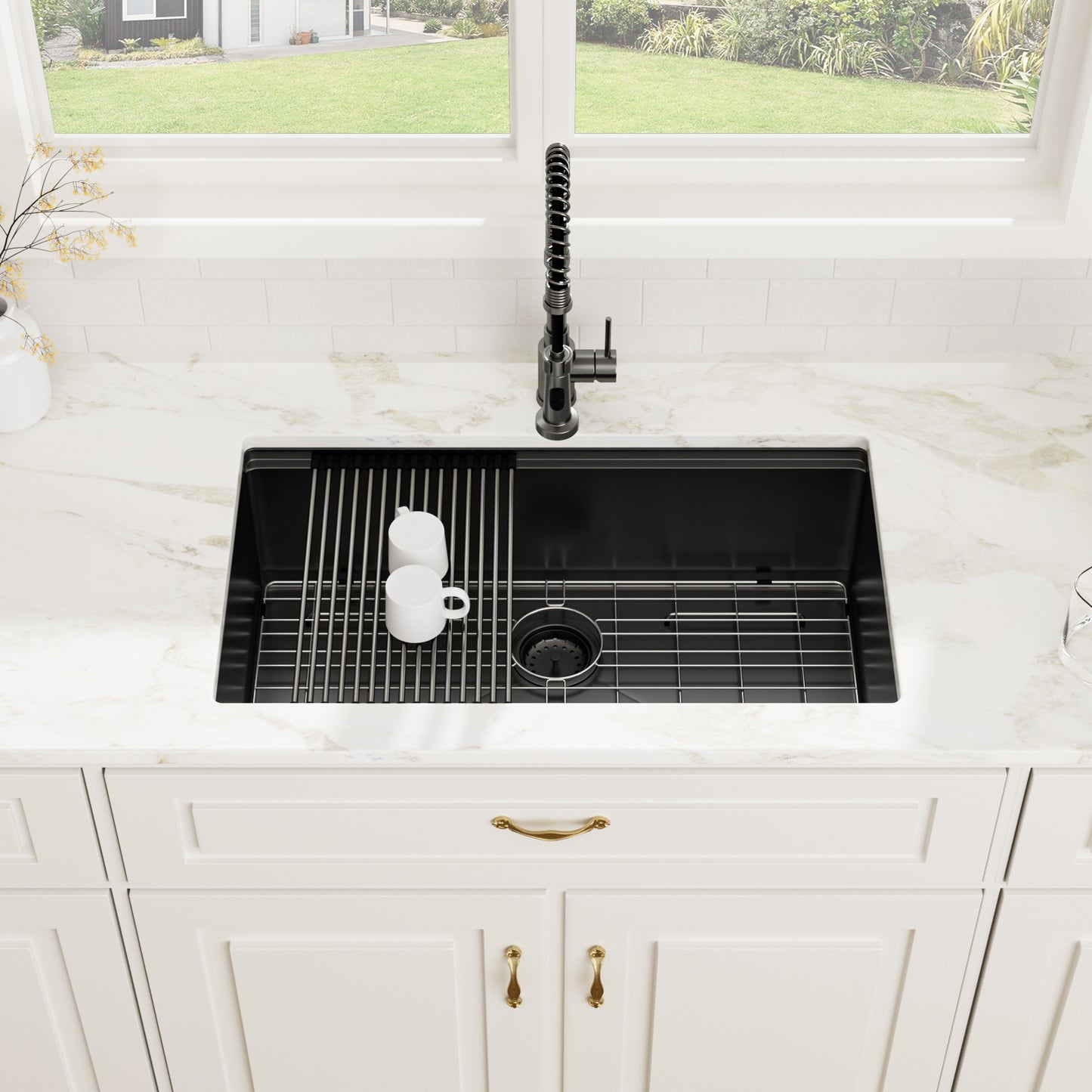 Kichae 30'' x 19'' Gunmetal Black Undermount Workstation Kitchen Sink 16 Gauge Stainless Steel Single Bowl Sink with Full Workstation Accessories