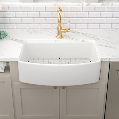 Kichae 33" x 19" White Fireclay Farmhouse Kitchen Sink Apron Front Single Bowl Sink