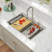Kichae 33x22 Drop?In Workstation Kitchen Sink T304 16?Gauge Stainless Steel Single Bowl Z?Shape Topmount Sink with Accessories Kichae USA