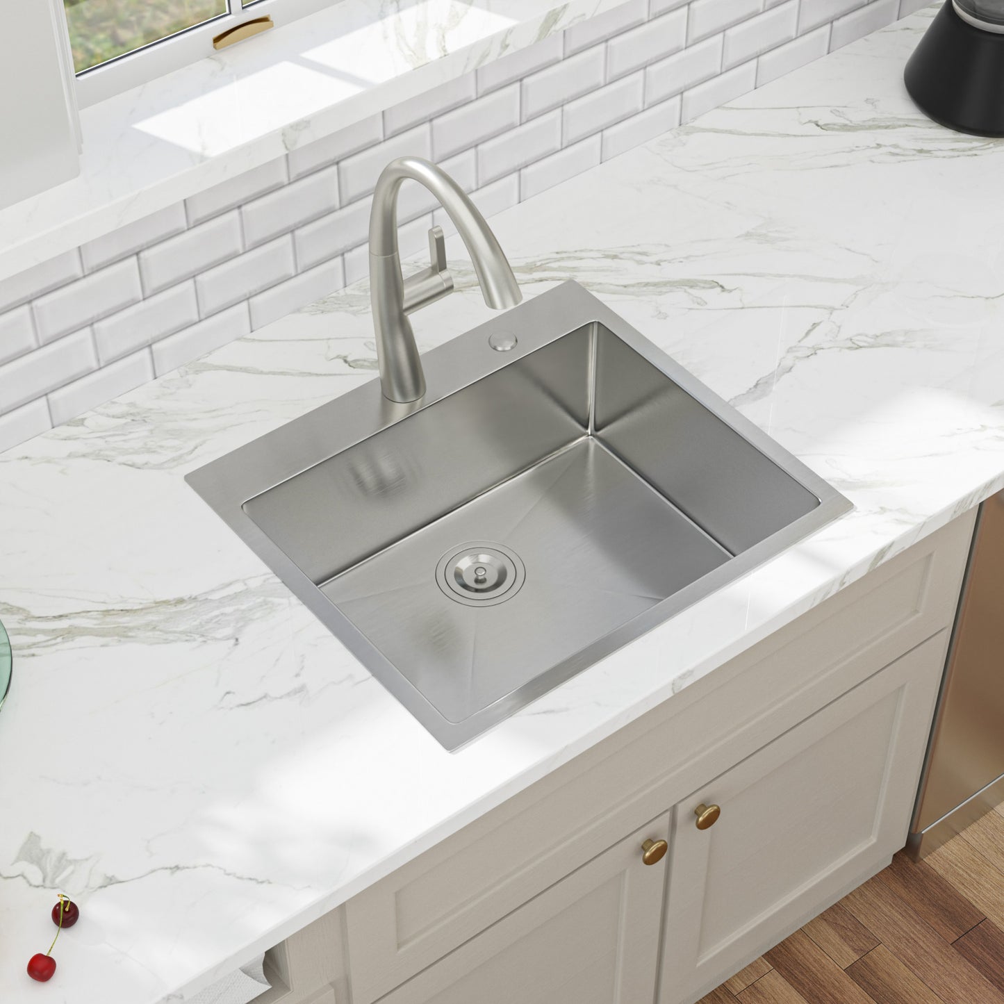 Kichae 25 Inch Drop In Kitchen Sink 25×22 Inch T304 Stainless Steel 16 Gauge Single Bowl Sink with Drain Assembly