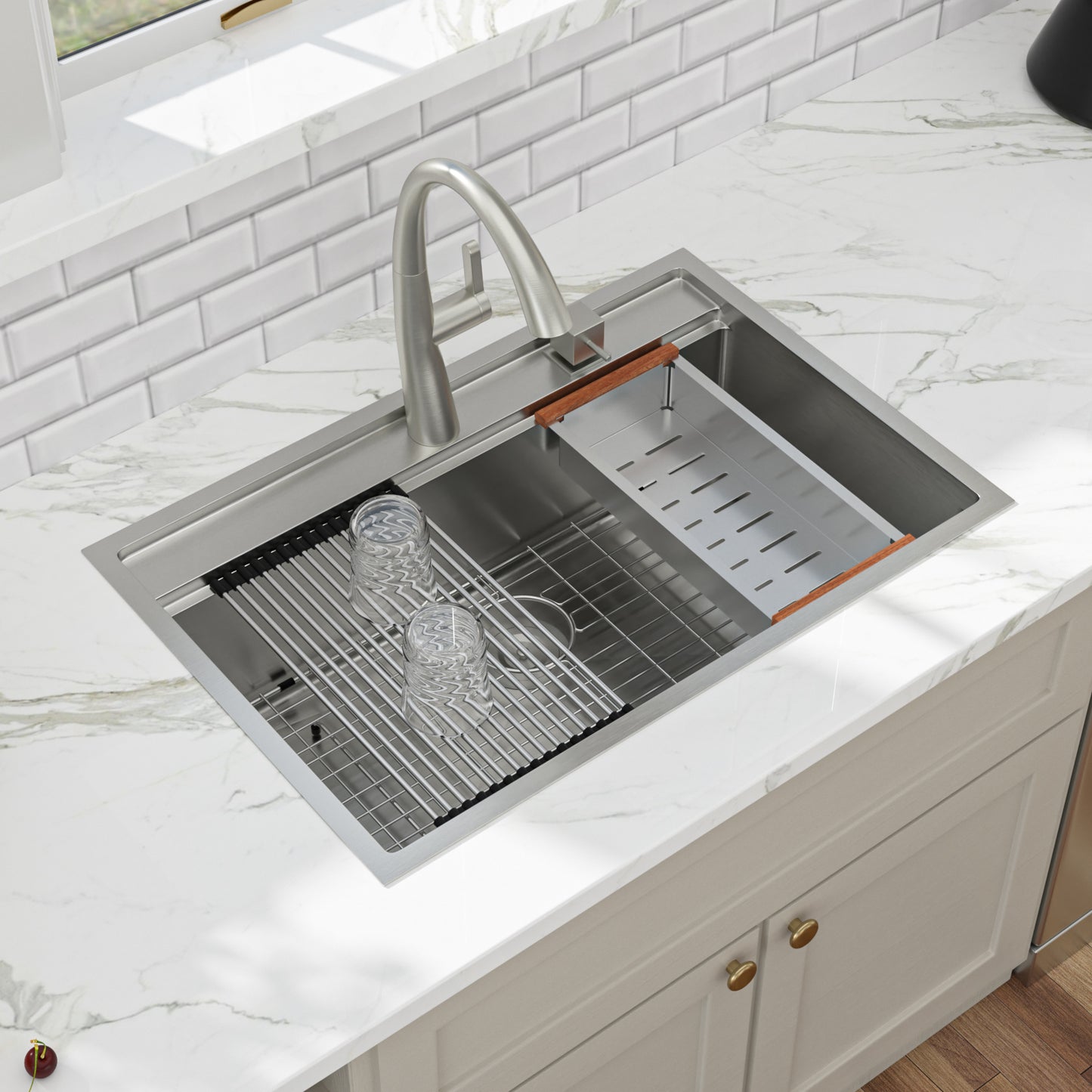 33 x 22 Inch Drop-in Workstation Kitchen Sink Stainless Steel Single Bowl Kitchen Sink Topmount Sink