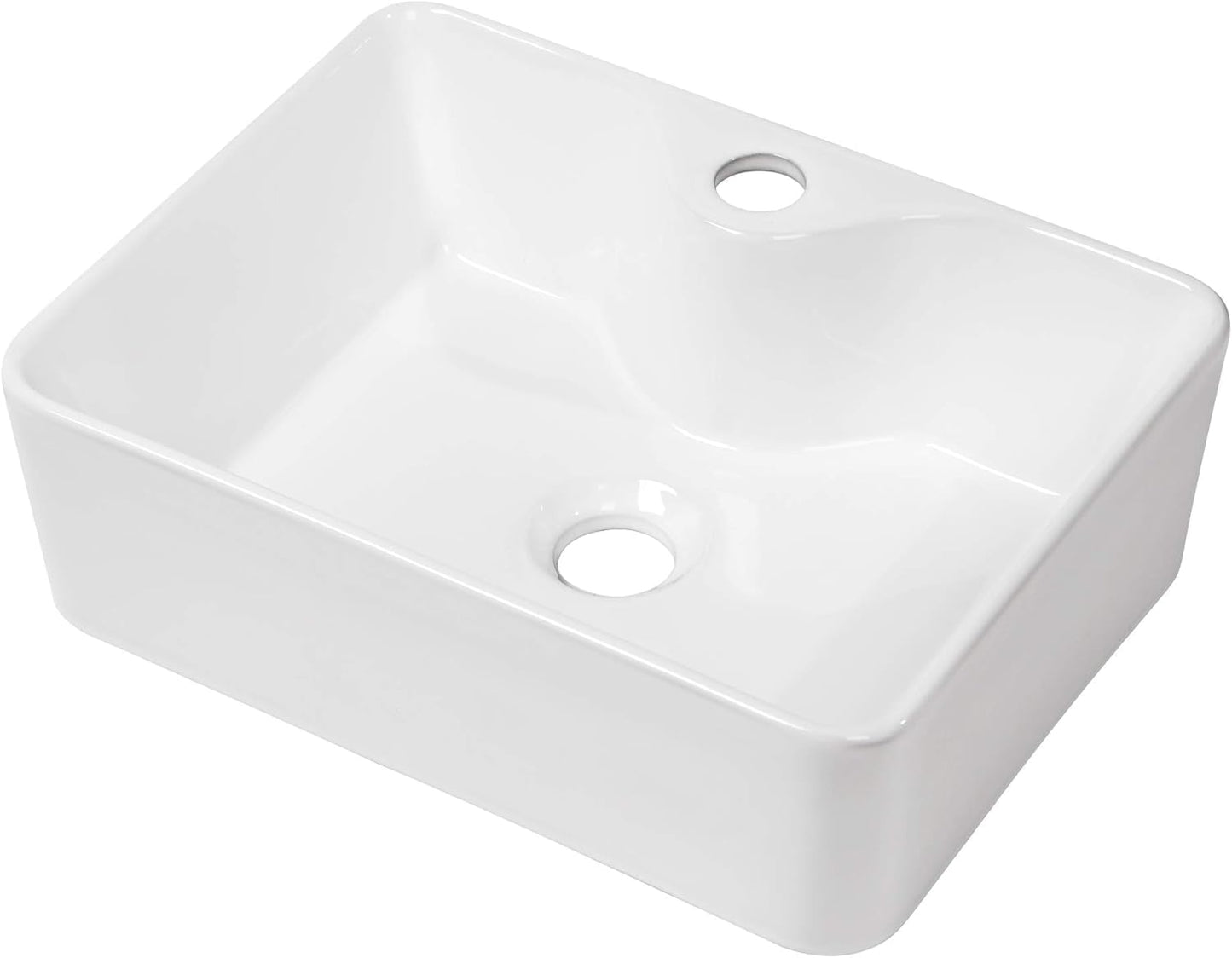 Kichae 16in x12in  Rectangle Bathroom Vessel Sink Porcelain Ceramic White Vanity Sink Above Counter Modern Sink with Faucet Hole for Lavatory, Hotel Art Basin, Home Washing Basin