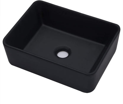 Kichae 16in x12in  Vessel Sink Rectangle - Modern Above Matte Black Porcelain Ceramic Bathroom Vessel Vanity Sink Bowl Art Basin