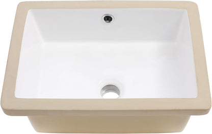 Kichae Undermount Bathroom Sink - 18 x 12 Undermount Bathroom Sink Rectangle Modern White Rectangular Vessel Sink Porcelain Ceramic Lavatory Vanity Bathroom Sink with Overflow