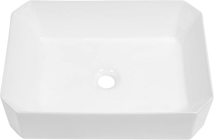 Kichae 19in x14in  Rectangle Bathroom Vessel Sink Porcelain Ceramic White Vanity Sink Above Counter Modern Sink for Cabinet, Lavatory, Hotel Art Basin, Home Washing Basin