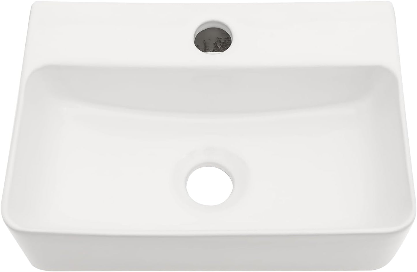 Kichae Floating Bathroom Sink Wall Mounted - Rectangle Vessel Sink 14in  x 10in  Small Modern Bathroom Wall Hung Sink White Porcelain Ceramic Vessel Vanity Sink with Faucet Hole