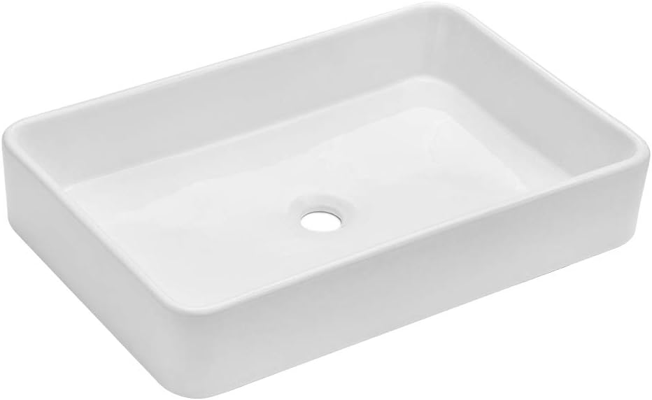 Kichae 24in x16in  Rectangle Bathroom Vessel Sink Porcelain Ceramic White Vanity Sink Above Counter Modern Sink for Cabinet, Lavatory, Hotel Art Basin, Home Washing Basin